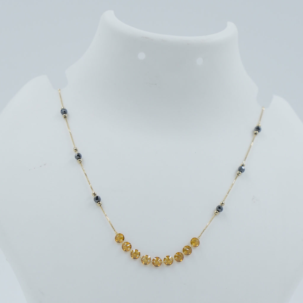 Black Bead With Yellow Moissanite Chain