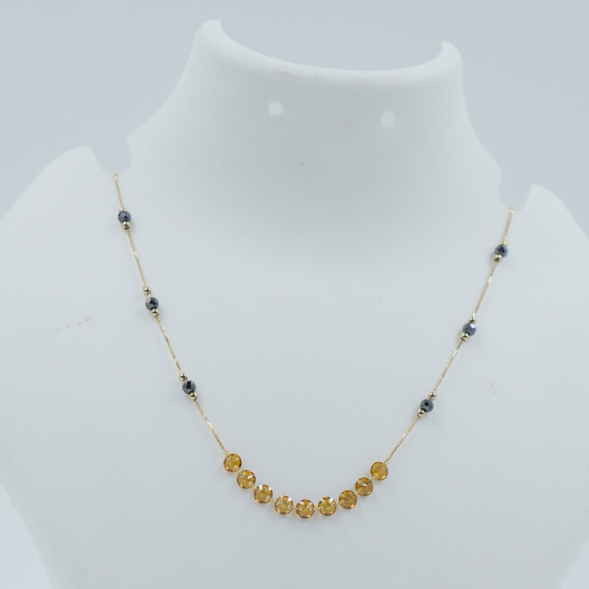 Black Bead With Yellow Moissanite Chain