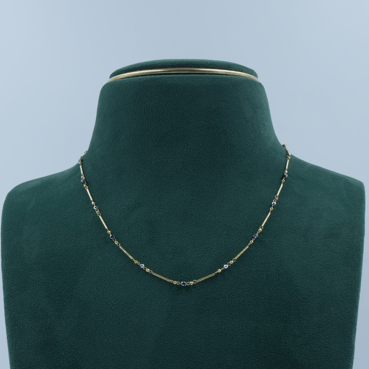 Black Bead & Gold Pipe Chain