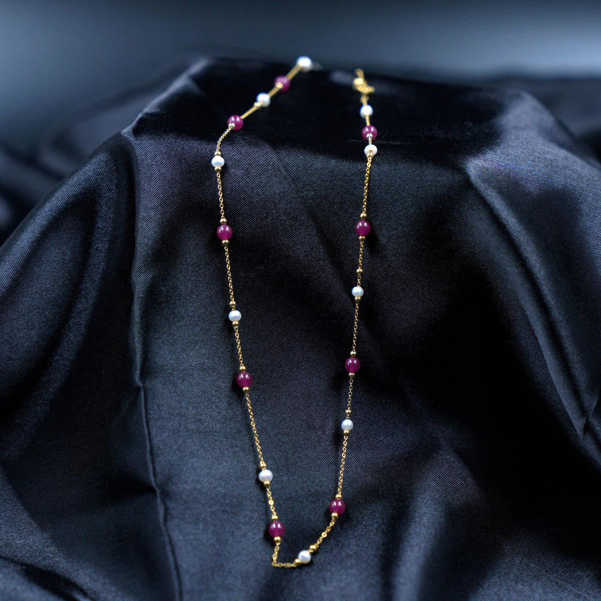 Sphere Ruby & Pearl Chain