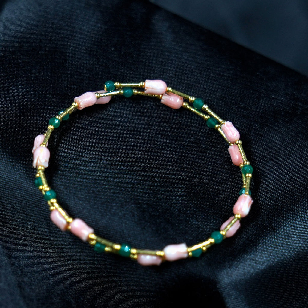 Tulip & Emerald Double Layer Bangle