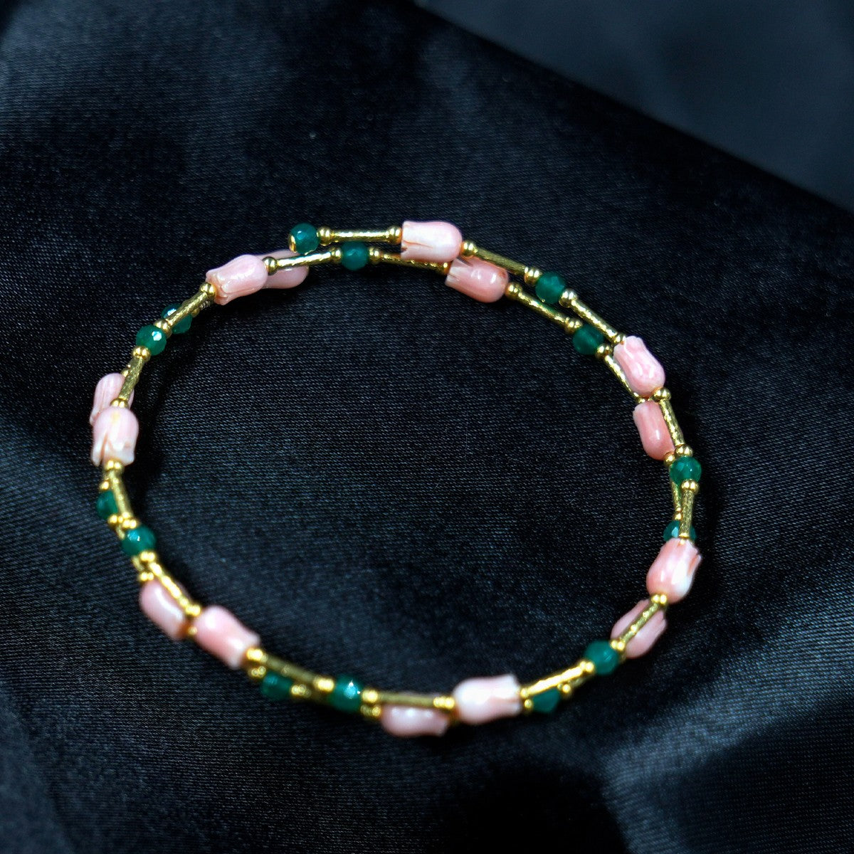 Tulip & Emerald Double Layer Bangle