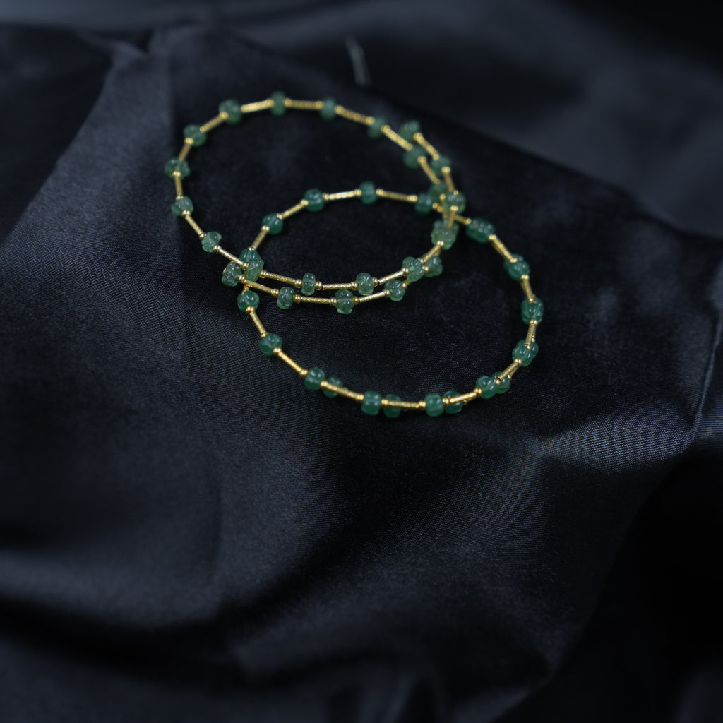 Green Pumpkin Bead & Pearl Bangle